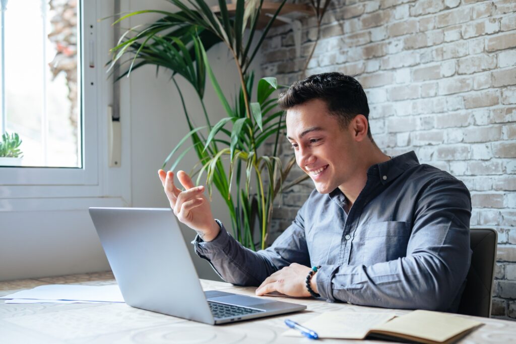 Concentrated skilled millennial caucasian businessman